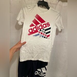 Adidas Kids White and Red Graphic T-Shirt